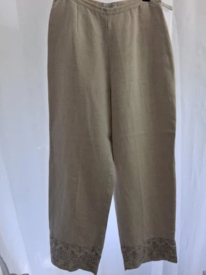 Linen blend. Jillian Jones  embroidered  ankle pants Lined sz 6 - Image 1 of 4
