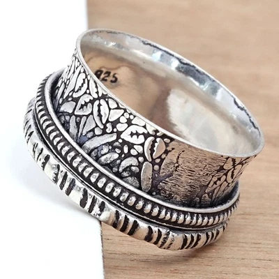 Anillo giratorio de plata para mujer anillo giratorio de cuatro anillos inquietos anillo de joyería de plata "10" Foto 1 de 4