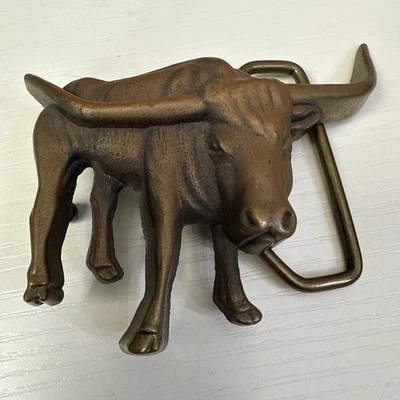 De colección 1978 Baron Hebilla Longhorn Bull Latón Sólido Western Años 70 Rodeo Vaquero 6062 Foto 1 de 4