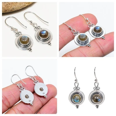 Pendientes colgantes de labradorita de Madagascar de plata de ley 925 joyería fina de Navidad Foto 1 de 4