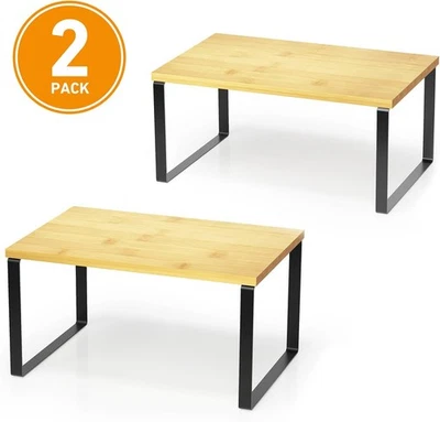 Paquete de 2 organizadores de estantes de gabinete apilables expandibles estantes de mostrador de cocina Foto 1 de 4