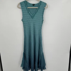 Komarov Dress Womens Small Blue Sleeveless Crinkle Pleated Fit Flare Made USA - Picture 1 of 10