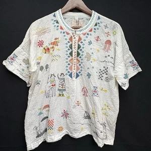 PETE & GRETA Johnny Was bestickte Kurzarm Tunika Bluse süß Medium - Bild 1 von 6