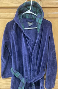 Pendleton Men's M/L Terry Cloth Blue Bath Robe Green Plaid Hood Soft Heavyweight - Picture 1 of 7