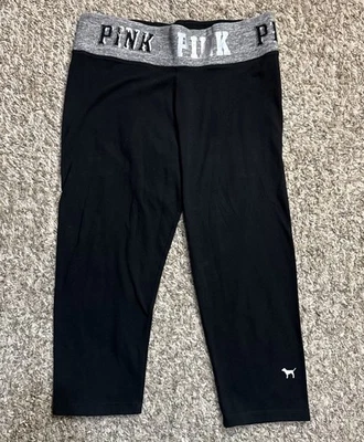 Victoria’s Secret PINK Sequin Yoga Capri Pant Black & Gray Sz Large 2010s - Image 1 of 4