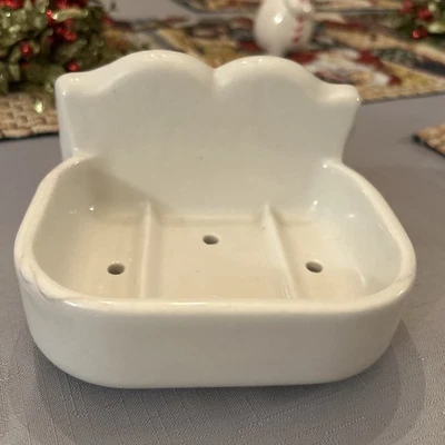 Vintage Antique Wall Mount Soap Dish Holder Porcelain White Rustic Farm - Image 1 of 4