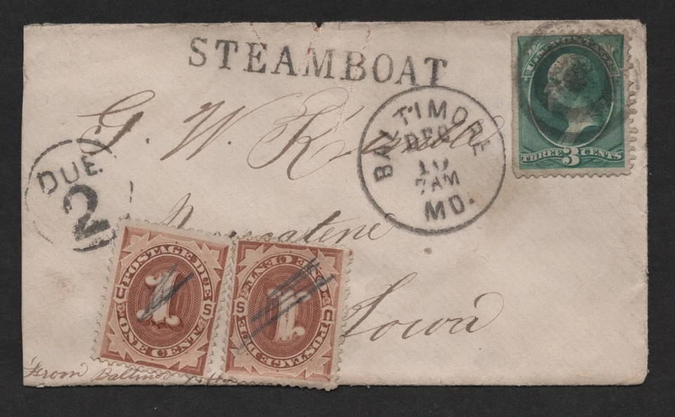 US 1880s BALTIMORE, MD. STEAMBOAT COVER FROM BALTIMORE WITH FANCY TARGET CANCEL - Image 1 of 2