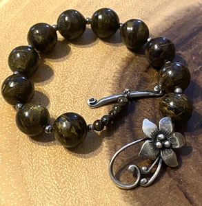 Pulsera de cuentas de bronce Silpada plata de ley 925 con palanca de flores B1365 retirada - Imagen 1 de 12