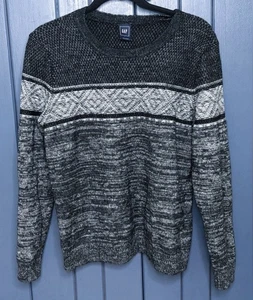 Gap Black Gray Nordic Sweater Women’s Size Large Crowcore Cozy Hygge Preppy - Picture 1 of 6