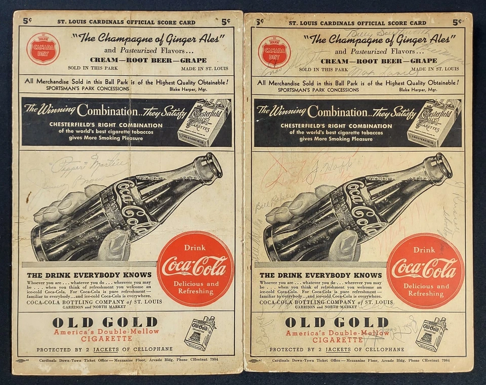 1940 Cardinals Signed Scorecards Pepper Martin Billy Southworth Mort Cooper JSA - Image 1 of 4