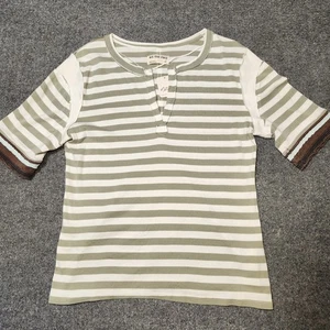 We The Free Fast Lane Tee Womens XL Green White Combo Stripe Cotton  - Picture 1 of 16