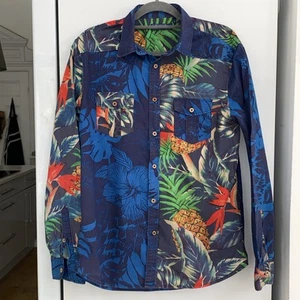 Desigual Shirt Size L Blue Tropical Graphic washed cotton embroidered logo - Picture 1 of 7