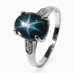 Thailand Blue Star Sapphire Six Rays 925 Sterling Silver Handmade Fine Rings - Picture 1 of 10