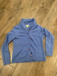 Cardigan Peck & Peck donna M blu cashmere bottoni collo scialle maglione maglia - Foto 1 di 4
