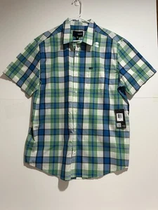 MEN'S HURLEY CHASE SS BUTTON UP SHORT SLEEVE PLAID SHIRT - XL - BLUE/GREEN - NEW - Picture 1 of 17