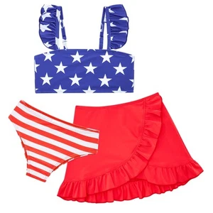 Little Girls Swimsuit Size 10 USA Flag American Striped Star Bathing Suits 3 ... - Picture 1 of 7