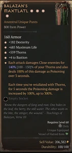 Balazan's Maxtlatl Pants 4GA 140% Spiritborn ETERNAL REALM NON-SEASON S9 SC D4 - Picture 1 of 1