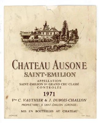 Etiqueta de vino Chateau Ausone 1971 Francia Francés Saint Emilion Foto 1 de 2