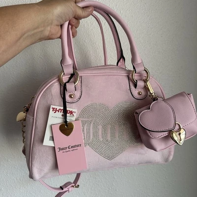 Juicy Couture Queen Couture Satchel Bag Purse Light Pink Velvet Velour NWT - Image 1 of 4