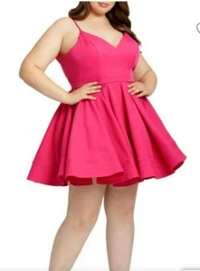 Nuevo con etiquetas Mini Vestido Mac Duggal 16W Rosa Caliente Ajuste y Acampanado Cuello en V Parte Espalda Abierta - Imagen 1 de 8