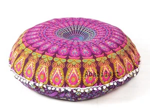 32 In Purple Multi Orange Meditation Floor Pillow Floral Printed Cushion Cover - Picture 1 of 6