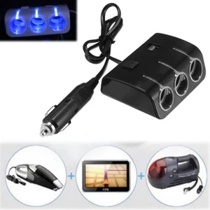 Adaptador divisor de toma de corriente continua encendedor de enchufe de automóvil de 3 vías + puerto USB de 2 vías - Imagen 1 de 1