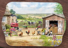 Small Snack Tray, featuring Traditional Farm House Scene with Animals & Tractor