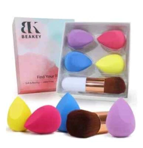 BEAKEY 4+1 Vegan Makeup Sponges Set with Kabuki Brush UK Sealed Packaging - Picture 1 of 5