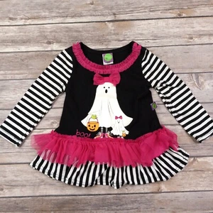 Dollie & Me 2T Cute Halloween Tunic Top Glitter Ghost Pink Tulle Ruffle - Picture 1 of 5