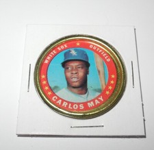 1971 Topps Baseball Coin Pin #144 Carlos May Chicago White Sox Excellent