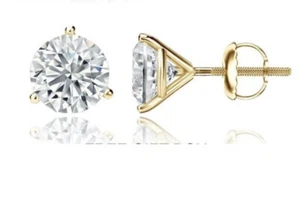 14K Y/Gold GRA Certified 1.00 Ct D-VVS1 Rd Moissanite Martini Stud Earrings NEW - Picture 1 of 6
