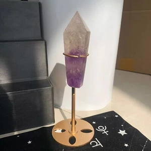 194g Amethyst Stein Spitze Stab Quarz Kristall Präparat Dekoration Metall Ständer - Bild 1 von 1