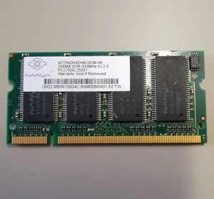 RAM 256MB nt256d64sh8c0gm-6K PC2700S-25331 DDR-333MHz-CL2.5 SDRAM SO-DIMM SDRAM - Foto 1 di 1