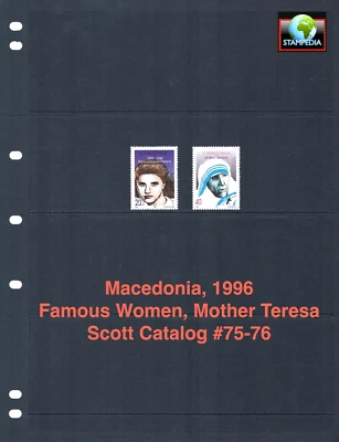 Valor Scott de $12,00 - MACEDONIA 1996 Gina Lollobrigida Madre Teresa MNH NH UMM Foto 1 de 4