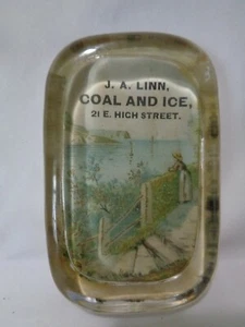 J.A. Linn Coal and Ice High St. Columbus OH Glass Advertising Paperweight  - Bild 1 von 12