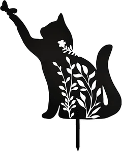 Metal Black Cat Stake Garden Statue, Outdoor Yard Decoration - Picture 1 of 14