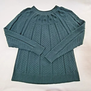 JASON WU Designer Pullover mit Zopfmuster Gr. XS Waldgrün Strick Blattmuster - Bild 1 von 6