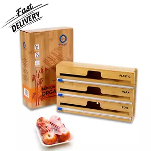3 in1 Wrap Organizer with Cutter and Labels, ,Bamboo,Plastic Wrap, Aluminum Foil - Picture 1 of 7