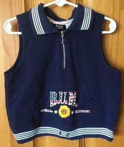 VINTAGE B.U.M American Equipment Children's Small 4 Navy Zip Up Cotton Vest - Picture 1 of 5
