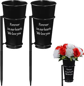 Metal Cemetery Vase Flower Holder with Spikes in Ground Grave Vases for Gravesit - Picture 1 of 12