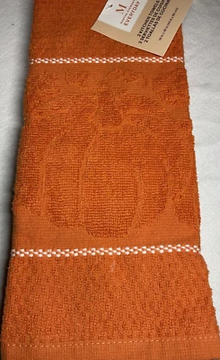 MARTHA STEWART TOALLAS DE COCINA DIARIAS (2) NARANJA BLANCO RAYAS 100% ALGODÓN NUEVAS CON ETIQUETAS Foto 1 de 2