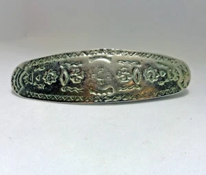 Vintage Southwestern Barrette Hair Clip Stamped Silver Tone Retro Statement - Picture 1 of 6