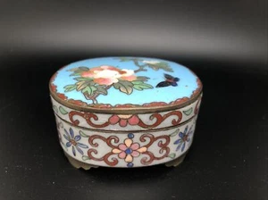Vintage Chinese enamel cloisonné brass Flower trinket jewelry box - Picture 1 of 4
