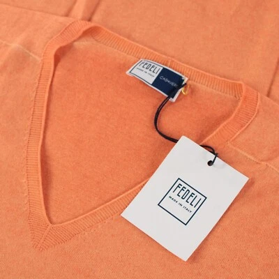 Suéter Fedeli Nuevo con Etiquetas 100% Cachemira Cuello en V Delgado Talla 48 EE. UU. S en Naranja Claro Sólido Foto 1 de 4