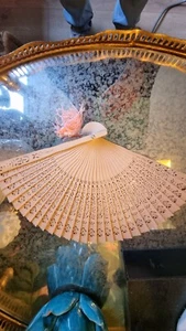 Chinese / Spanish Style Bamboo Wooden Hand Held Fans Wedding Summer -28cm X 20cm - Picture 1 of 5