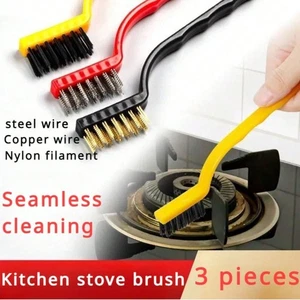 3pk Wire Brush Set Steel Brass Nylon Cleaning Polishing Metal Rust Paint Remover - Picture 1 of 7