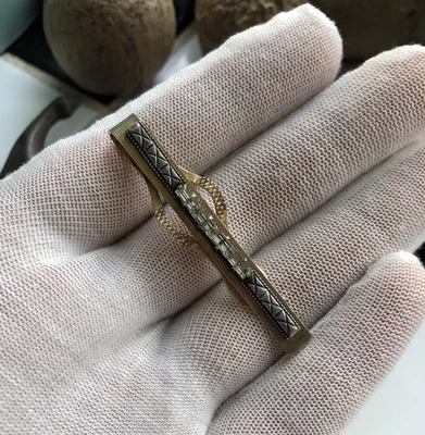 Clip de corbata vintage joyería vidrio plata 875 URSS soviética Foto 1 de 4