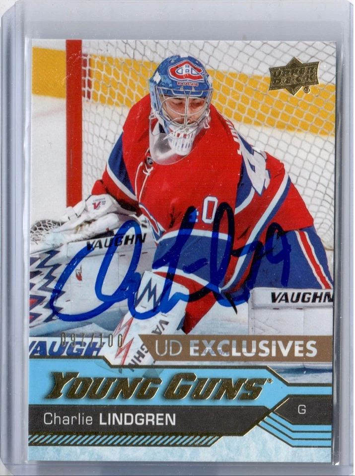 [Signed] 2016-17 Upper Deck Young Guns Exclusives Charlie Lindgren /100 - Image 1 of 1