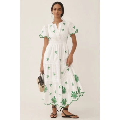 Women's Anthropologie The Somerset Maxi Dress Eyelet Tiered Smocked Green sz 2X - Image 1 of 4