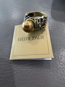 HEIDI DAUS Bold Ornate Pearl Crystal Ring 7.75 - Picture 1 of 11